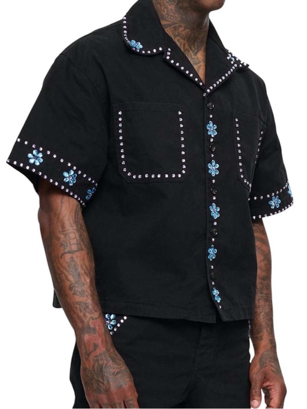 Valabasas ‘Under Pressure’ Rhinestone Embellished Crop Button Down - size M